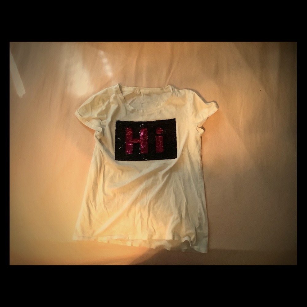 Cute flip sequin hi bye tee